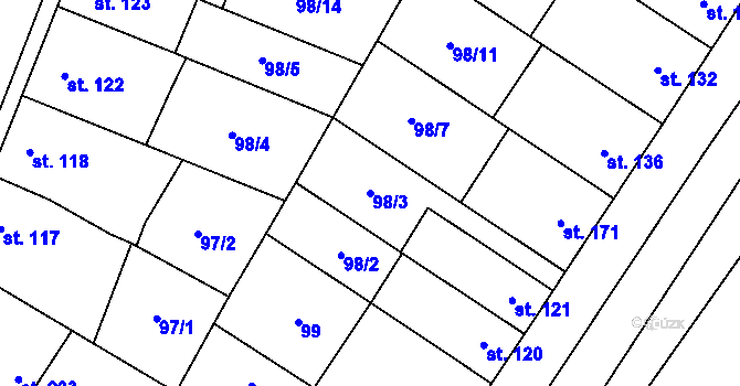 Parcela st. 98/3 v KÚ Žešov, Katastrální mapa
