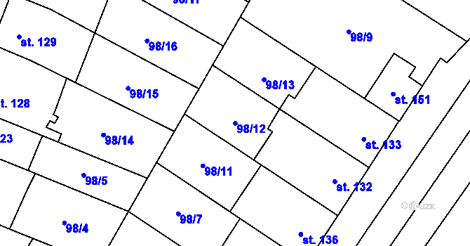 Parcela st. 98/12 v KÚ Žešov, Katastrální mapa