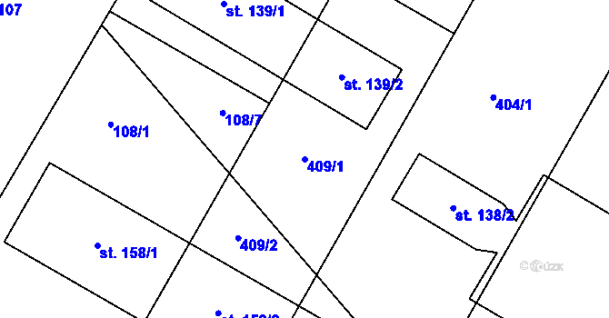 Parcela st. 409/1 v KÚ Žešov, Katastrální mapa