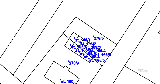 Parcela st. 166/2 v KÚ Žešov, Katastrální mapa