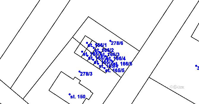 Parcela st. 166/3 v KÚ Žešov, Katastrální mapa