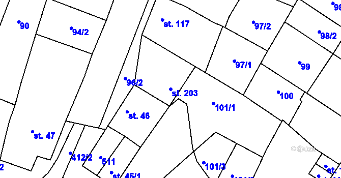 Parcela st. 203 v KÚ Žešov, Katastrální mapa