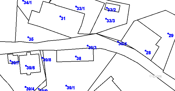 Parcela st. 30/3 v KÚ Žežice, Katastrální mapa