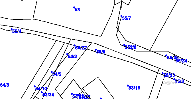 Parcela st. 55/5 v KÚ Žežice, Katastrální mapa