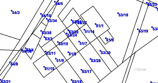 Parcela st. 51/7 v KÚ Žežice, Katastrální mapa