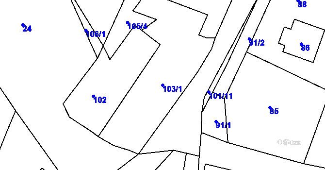 Parcela st. 103/1 v KÚ Žežice, Katastrální mapa