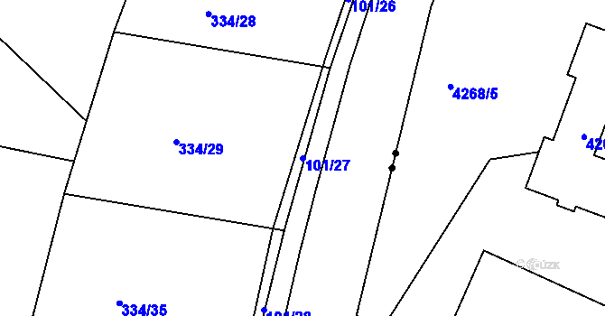 Parcela st. 101/27 v KÚ Žežice, Katastrální mapa