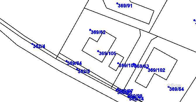 Parcela st. 369/105 v KÚ Žežice, Katastrální mapa