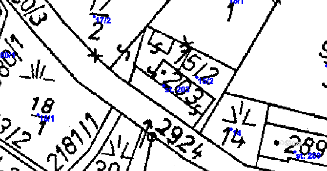 Parcela st. 203 v KÚ Žibřidice, Katastrální mapa