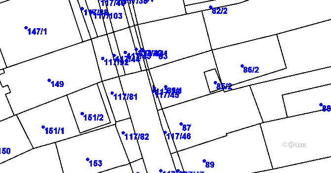 Parcela st. 85/1 v KÚ Židlochovice, Katastrální mapa
