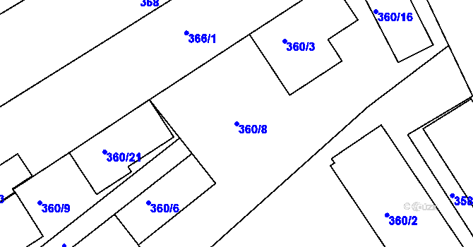 Parcela st. 360/8 v KÚ Židlochovice, Katastrální mapa