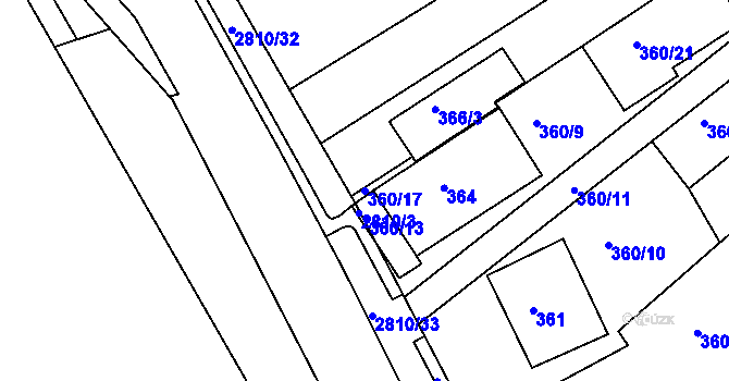 Parcela st. 360/17 v KÚ Židlochovice, Katastrální mapa