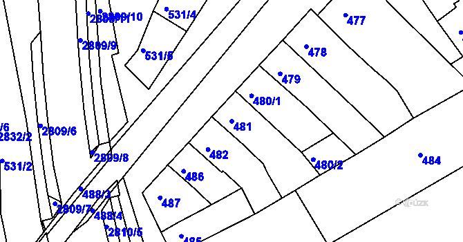 Parcela st. 481 v KÚ Židlochovice, Katastrální mapa