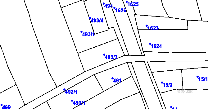 Parcela st. 493/3 v KÚ Židlochovice, Katastrální mapa