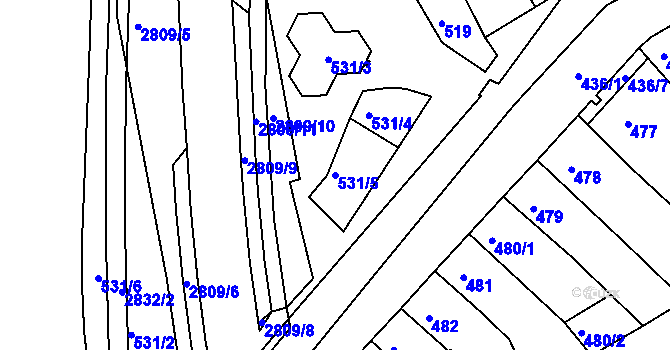 Parcela st. 531/5 v KÚ Židlochovice, Katastrální mapa