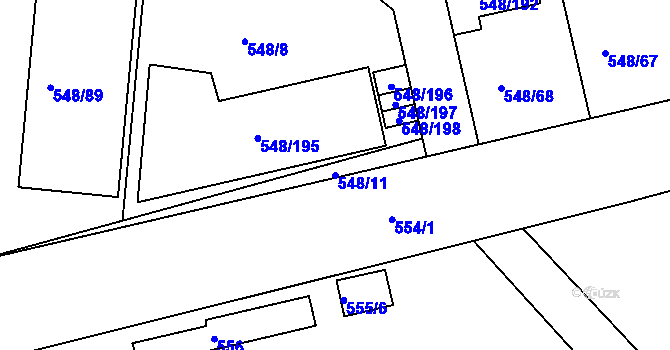Parcela st. 548/11 v KÚ Židlochovice, Katastrální mapa