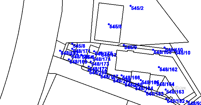 Parcela st. 548/13 v KÚ Židlochovice, Katastrální mapa