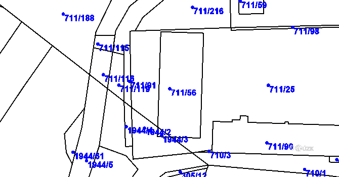 Parcela st. 711/56 v KÚ Židlochovice, Katastrální mapa