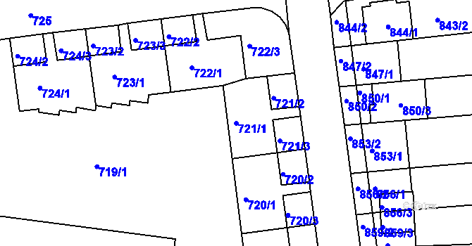Parcela st. 721/1 v KÚ Židlochovice, Katastrální mapa