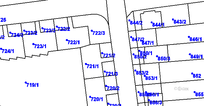 Parcela st. 721/2 v KÚ Židlochovice, Katastrální mapa