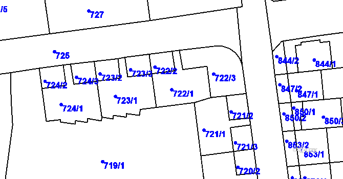 Parcela st. 722/1 v KÚ Židlochovice, Katastrální mapa
