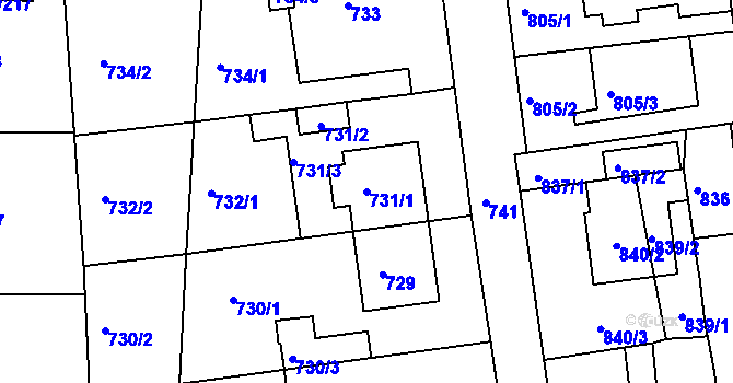 Parcela st. 731/1 v KÚ Židlochovice, Katastrální mapa