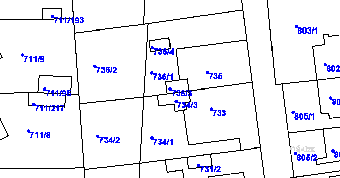 Parcela st. 736/3 v KÚ Židlochovice, Katastrální mapa