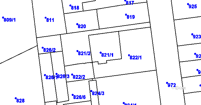 Parcela st. 821/1 v KÚ Židlochovice, Katastrální mapa