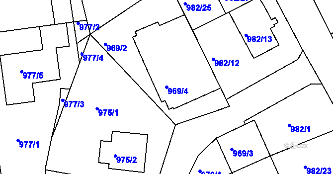 Parcela st. 969/4 v KÚ Židlochovice, Katastrální mapa