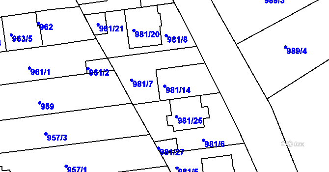 Parcela st. 981/14 v KÚ Židlochovice, Katastrální mapa