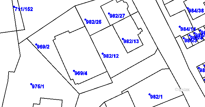 Parcela st. 982/12 v KÚ Židlochovice, Katastrální mapa