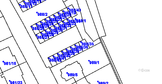 Parcela st. 988/35 v KÚ Židlochovice, Katastrální mapa