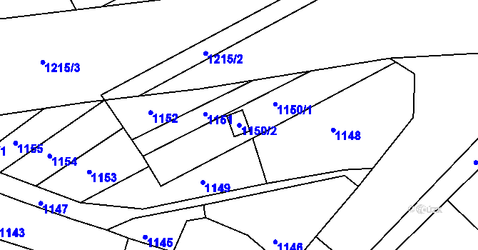 Parcela st. 1150/2 v KÚ Židlochovice, Katastrální mapa