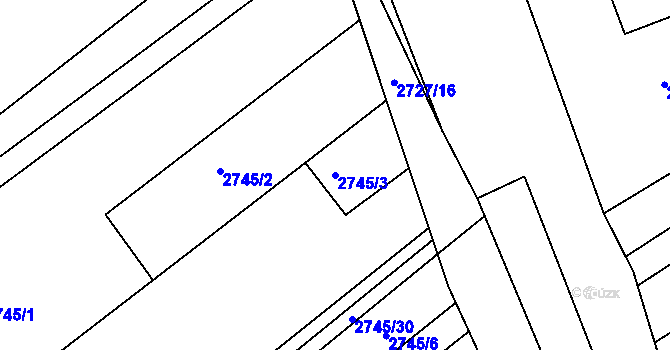 Parcela st. 2745/3 v KÚ Židlochovice, Katastrální mapa