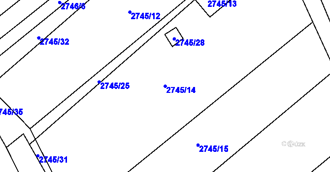 Parcela st. 2745/14 v KÚ Židlochovice, Katastrální mapa