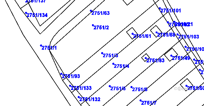 Parcela st. 2751/3 v KÚ Židlochovice, Katastrální mapa