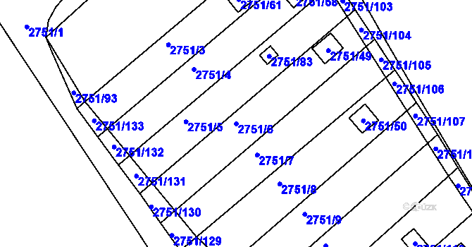 Parcela st. 2751/6 v KÚ Židlochovice, Katastrální mapa