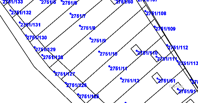 Parcela st. 2751/10 v KÚ Židlochovice, Katastrální mapa