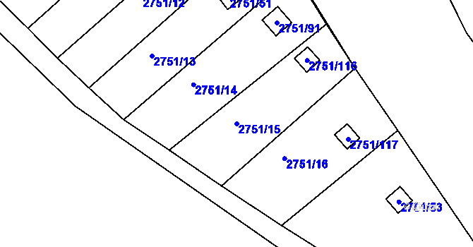 Parcela st. 2751/15 v KÚ Židlochovice, Katastrální mapa