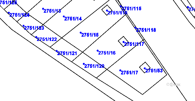 Parcela st. 2751/16 v KÚ Židlochovice, Katastrální mapa