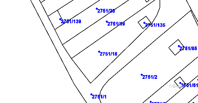 Parcela st. 2751/18 v KÚ Židlochovice, Katastrální mapa