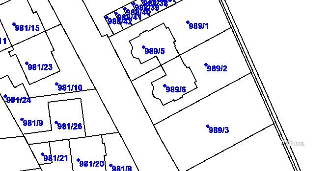 Parcela st. 989/6 v KÚ Židlochovice, Katastrální mapa