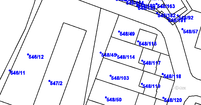 Parcela st. 548/45 v KÚ Židlochovice, Katastrální mapa