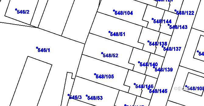 Parcela st. 548/52 v KÚ Židlochovice, Katastrální mapa