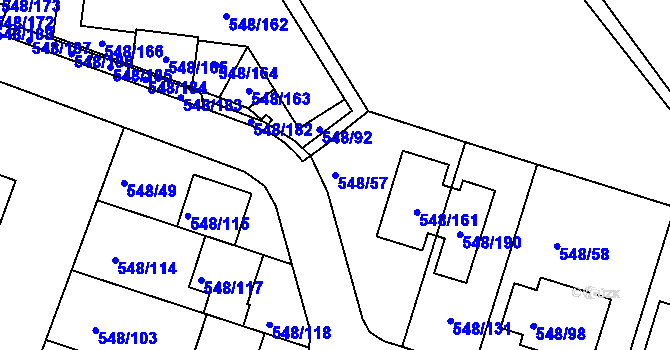Parcela st. 548/57 v KÚ Židlochovice, Katastrální mapa
