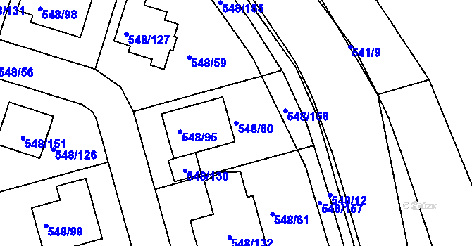 Parcela st. 548/60 v KÚ Židlochovice, Katastrální mapa