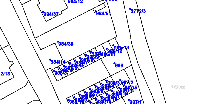 Parcela st. 985/11 v KÚ Židlochovice, Katastrální mapa