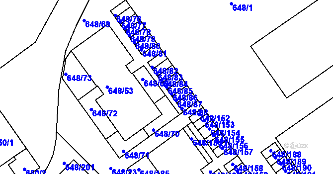 Parcela st. 648/85 v KÚ Židlochovice, Katastrální mapa