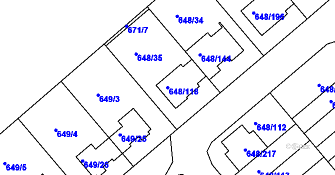Parcela st. 648/118 v KÚ Židlochovice, Katastrální mapa