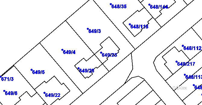 Parcela st. 649/25 v KÚ Židlochovice, Katastrální mapa